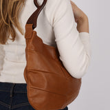 Fendi Camel Leather Pleated Wood Accent Oyster Bag