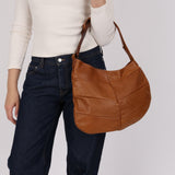 Fendi Camel Leather Pleated Wood Accent Oyster Bag