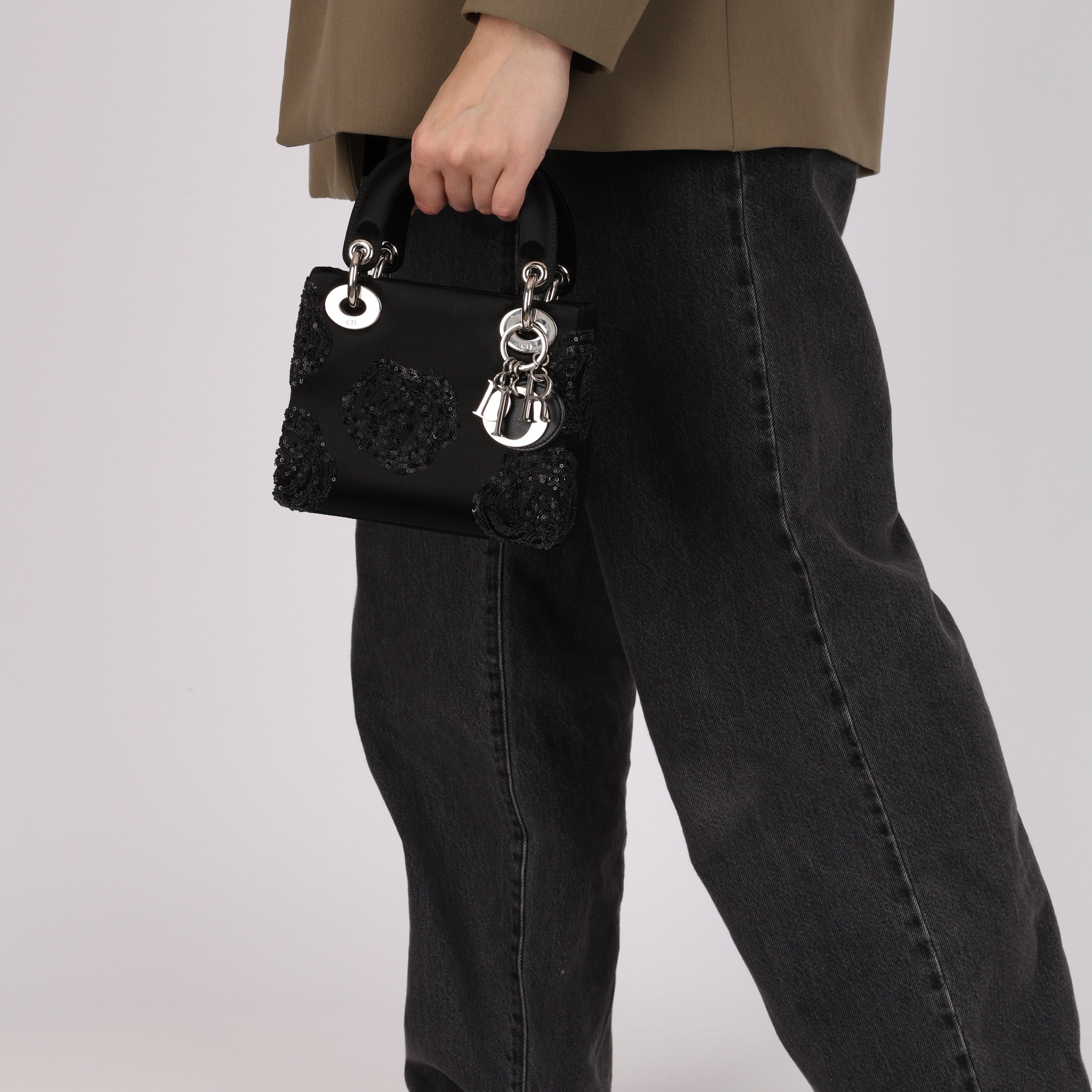 Dior Mini Lady Black Satin Floral Sequin 2011