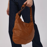 Fendi Camel Leather Pleated Wood Accent Oyster Bag