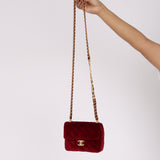 Chanel Mini Square Flap Enamel Chain Burgundy Velvet AGHW