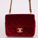 Chanel Mini Square Flap Enamel Chain Burgundy Velvet AGHW