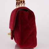 Chanel Mini Square Flap Enamel Chain Burgundy Velvet AGHW