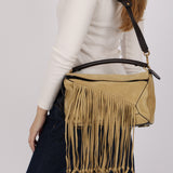 Loewe Sand Beige Suede Fringe Medium Puzzle Bag