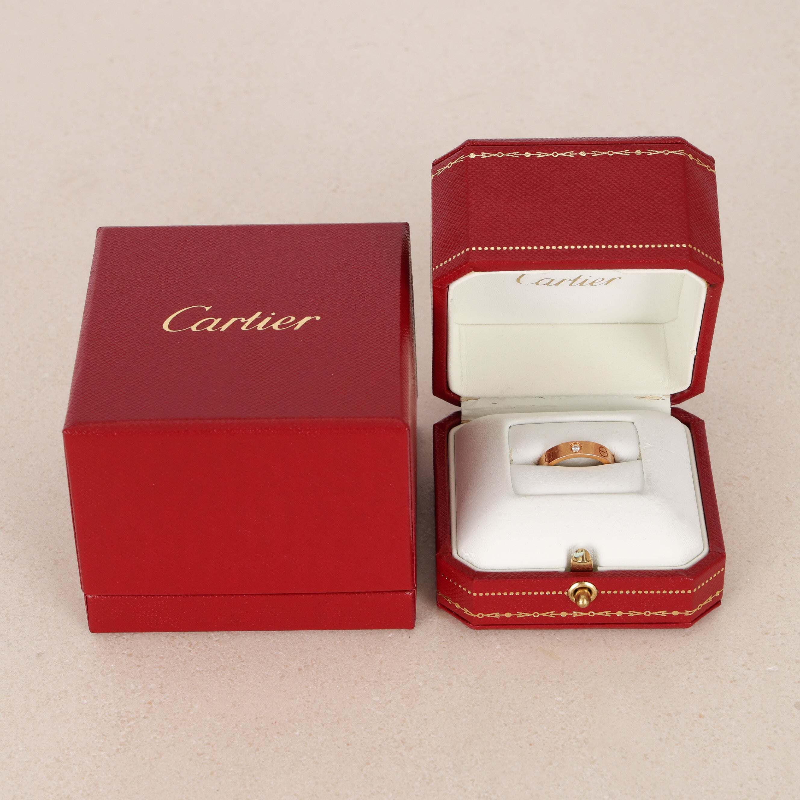 Cartier 18K Rose Gold Diamond Mini Love Ring, Size US 4.5