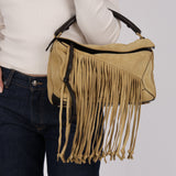 Loewe Sand Beige Suede Fringe Medium Puzzle Bag