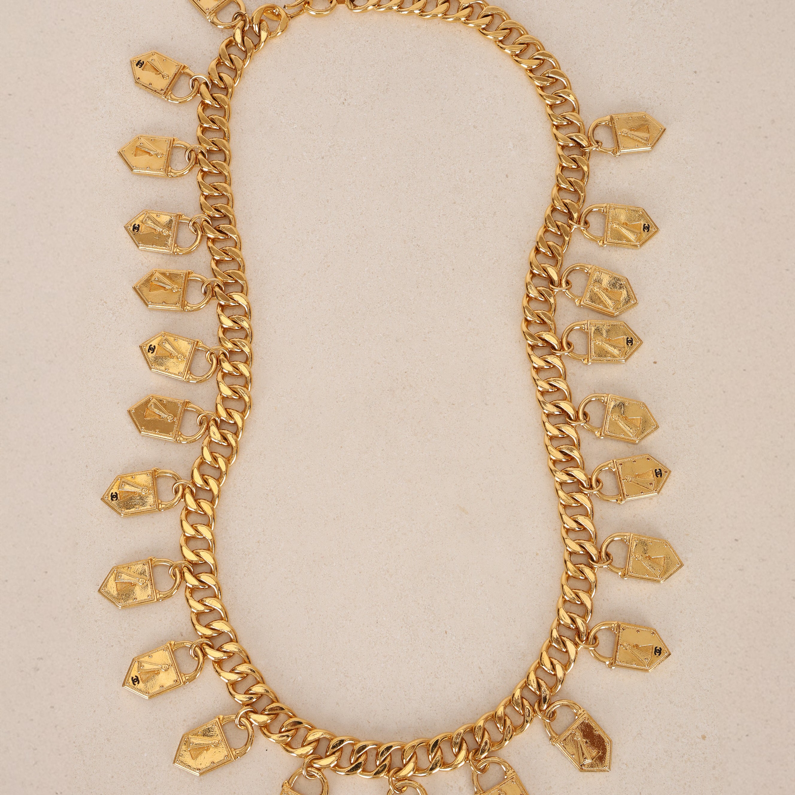 Chanel 1980s-1990s Padlock Charm Chain Belt 24K GP