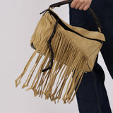 Loewe Sand Beige Suede Fringe Medium Puzzle Bag
