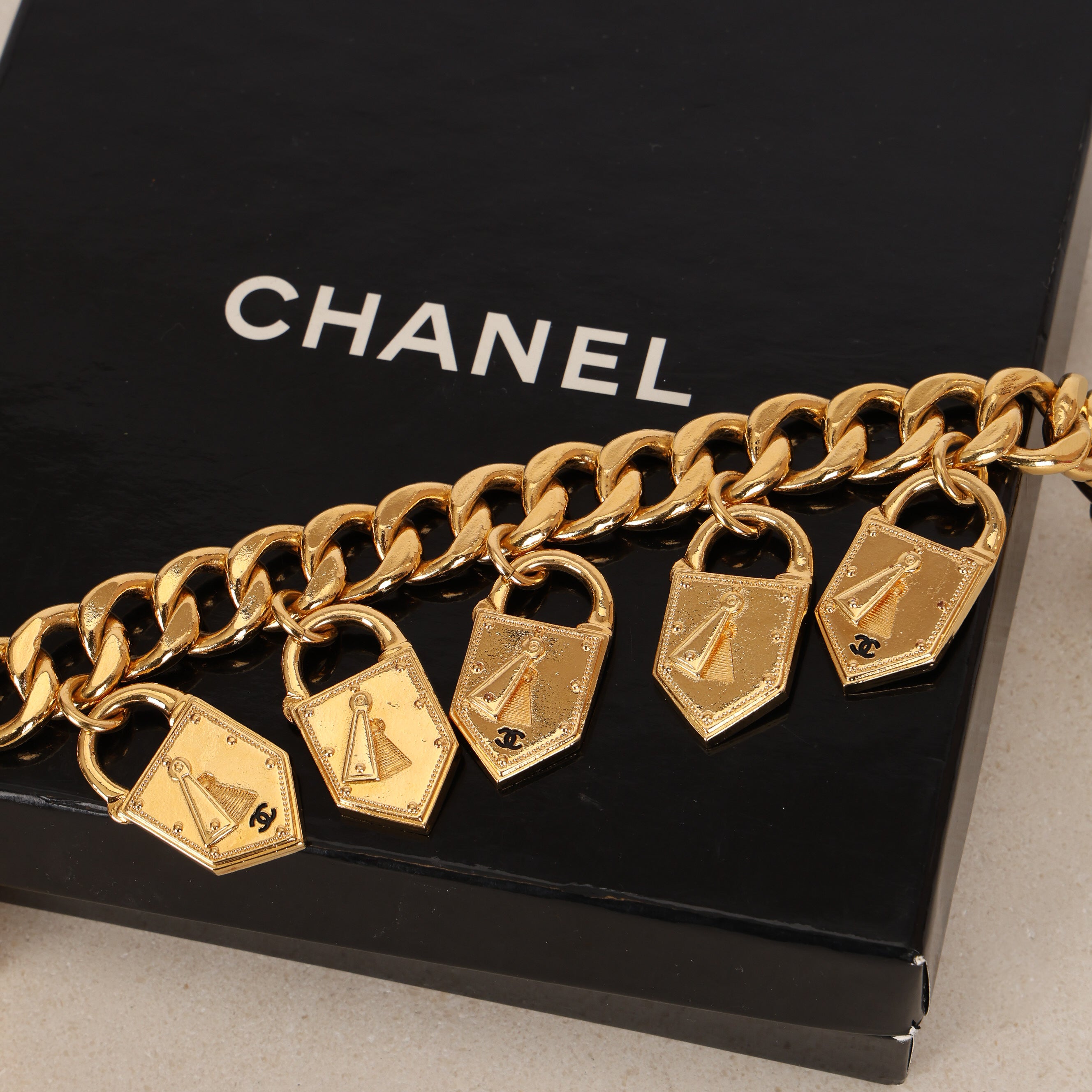 Chanel 1980s-1990s Padlock Charm Chain Belt 24K GP