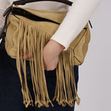 Loewe Sand Beige Suede Fringe Medium Puzzle Bag