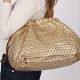 Prada Gold Metallic Calfskin Studded Drawstring Bucket Bag