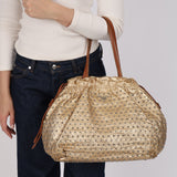 Prada Gold Metallic Calfskin Studded Drawstring Bucket Bag