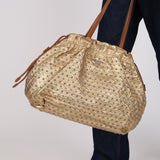 Prada Gold Metallic Calfskin Studded Drawstring Bucket Bag