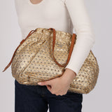 Prada Gold Metallic Calfskin Studded Drawstring Bucket Bag