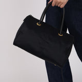 Yves Saint Laurent Navy Nylon Cassandra Logo Boston Bag