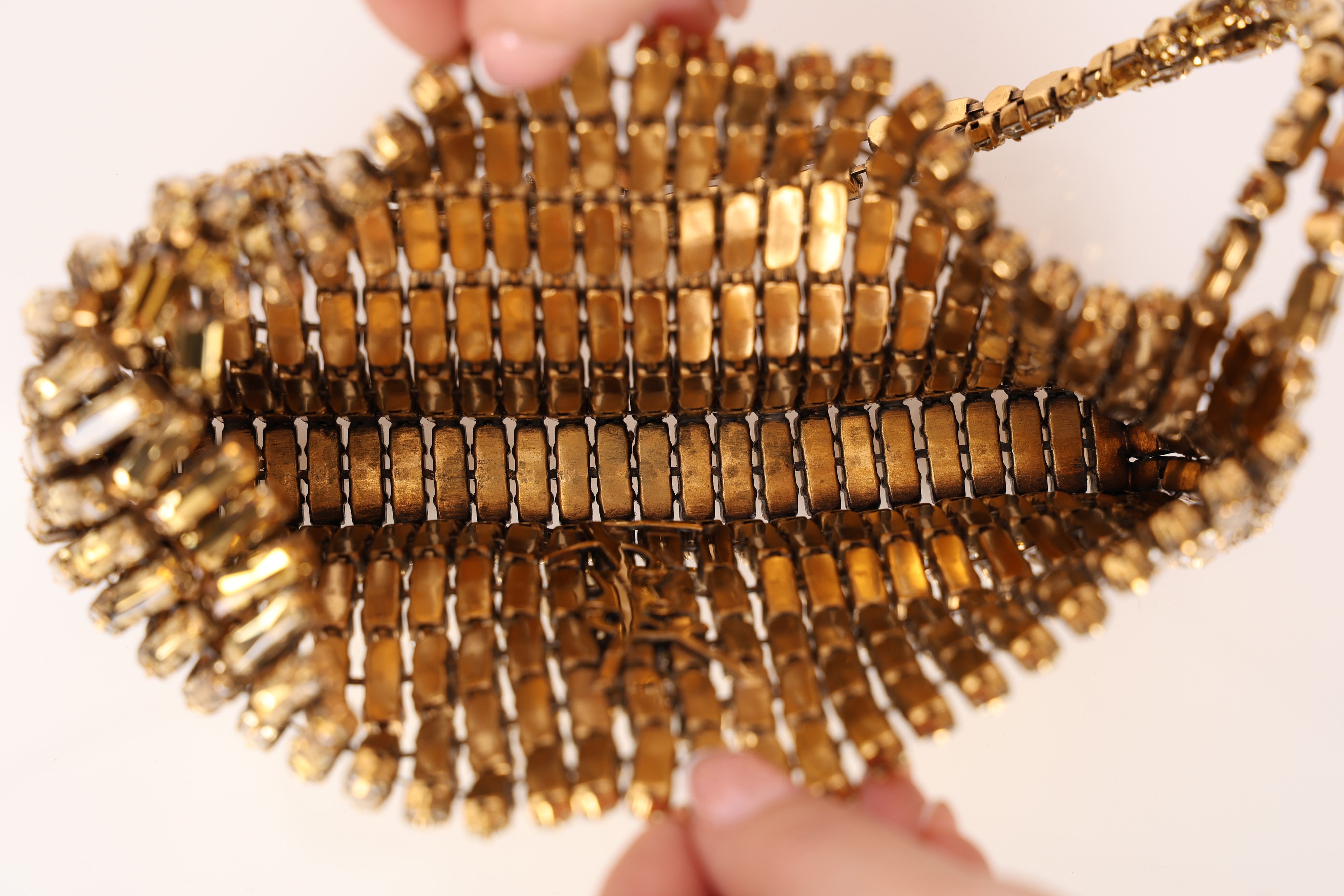 Saint Laurent Light Bronze Crystal Minaudiere Bag