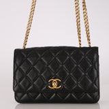 Chanel 2022 Black Lambskin Turnlock Pearl Crush Wallet on Chain GHW