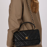 Chanel 2000s Black Lambskin Chevron Top Handle Flap 24K GP