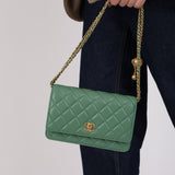 Chanel 2023 Seafoam Lambskin Pearl Crush Wallet on Chain