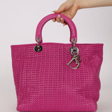 Christian Dior 2008 Fuchsia Woven Cannage Soft Lady Dior Shopping Tote