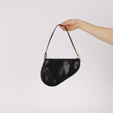 Rare Christian Dior 2001 Black Frogskin Saddle Pochette