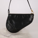 Rare Christian Dior 2001 Black Frogskin Saddle Pochette