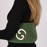 Gucci Blondie 2 Way Shoulder Bag Green Suede