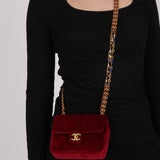 Chanel Mini Square Flap Enamel Chain Burgundy Velvet AGHW
