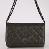 Chanel 2017 Iridescent Gray Caviar Wallet on Chain SHW