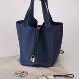 Hermès 2021 Casaque Bleu Sapphire and Bleu Brighton Clemence Picotin Lock 22 PHW