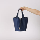 Hermès 2021 Casaque Bleu Sapphire and Bleu Brighton Clemence Picotin Lock 22 PHW