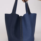 Hermès 2021 Casaque Bleu Sapphire and Bleu Brighton Clemence Picotin Lock 22 PHW