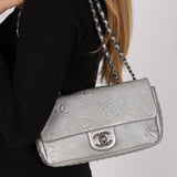 Chanel Medium Single Flap Precious Symbols Silver Embossed 2014 RHW