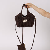 Miu Miu Brown Cotton Mesh Ivy Tote with Pouch