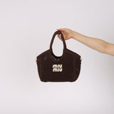 Miu Miu Brown Cotton Mesh Ivy Tote with Pouch
