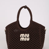 Miu Miu Brown Cotton Mesh Ivy Tote with Pouch
