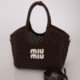 Miu Miu Brown Cotton Mesh Ivy Tote with Pouch