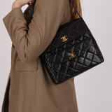 Rare Chanel 1996 Lambskin Double Turnlock Shoulder Bag 24K GP