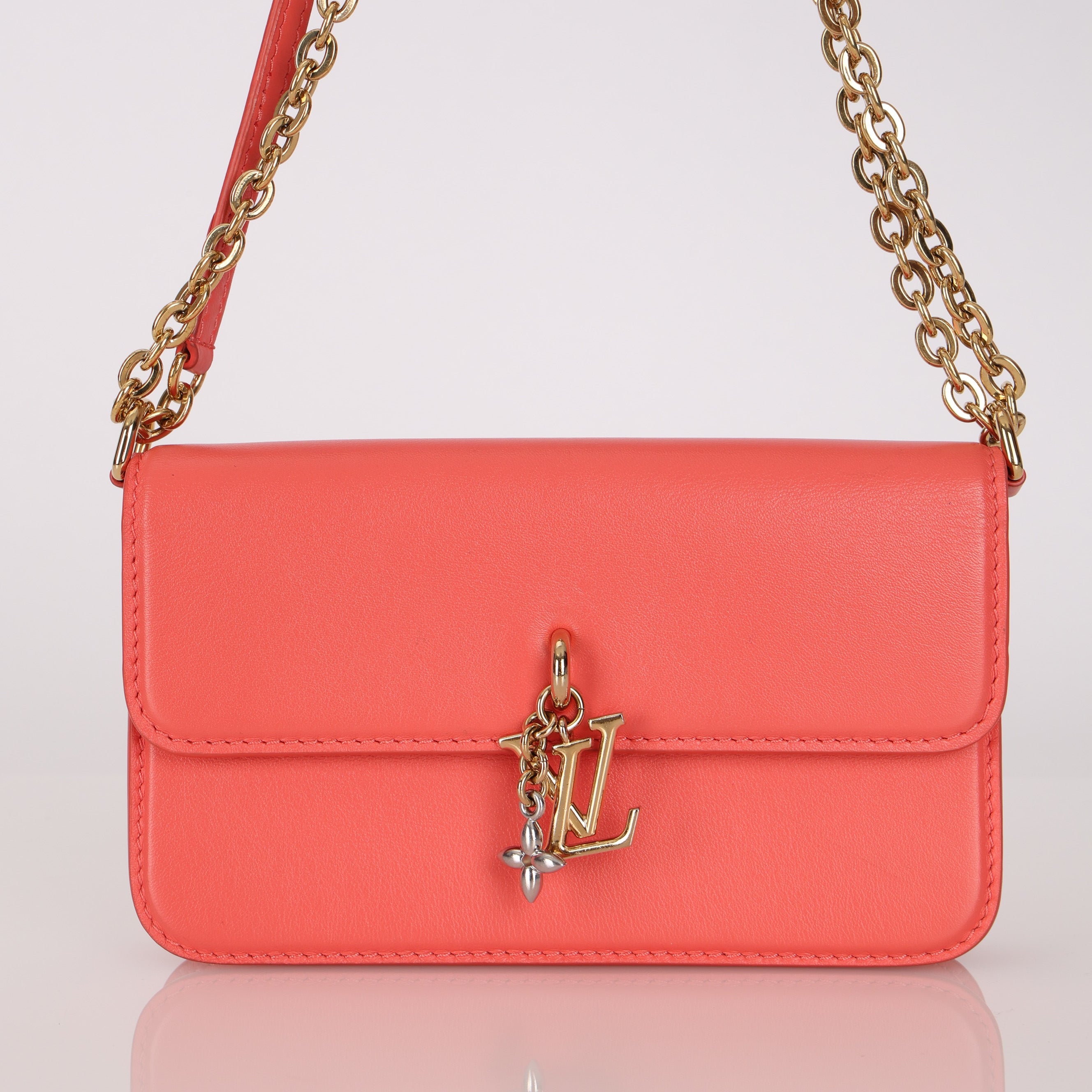 Louis Vuitton Sweet Coral Leather Bloom Wallet on Chain