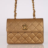 Chanel 1990 Metallic Bronze Micro Half Flap Bag 24K GP