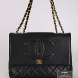 Ultra-Rare Chanel 1991 Black Lambskin Double CC Maxi Flap Bag 24K GP
