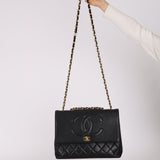 Ultra-Rare Chanel 1991 Black Lambskin Double CC Maxi Flap Bag 24K GP