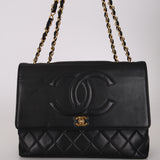 Ultra-Rare Chanel 1991 Black Lambskin Double CC Maxi Flap Bag 24K GP