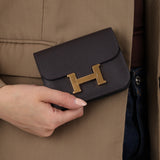 Hermès 2025 Rouge Sellier Epsom Slim Constance Wallet with Rose Confetti Evercolor Zip Case GHW