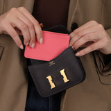 Hermès 2025 Rouge Sellier Epsom Slim Constance Wallet with Rose Confetti Evercolor Zip Case GHW