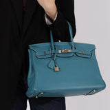 Hermès 2007 Bleu Jean Clemence Birkin 35 Retourne PHW