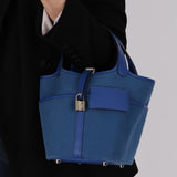 Hermès 2022 Bleu Royal Toile and Swift Cargo Picotin 18 PHW