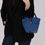 Hermès 2022 Bleu Royal Toile and Swift Cargo Picotin 18 PHW