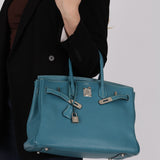 Hermès 2007 Bleu Jean Clemence Birkin 35 Retourne PHW