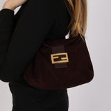 Fendi Double Flap Baguette Brown Suede